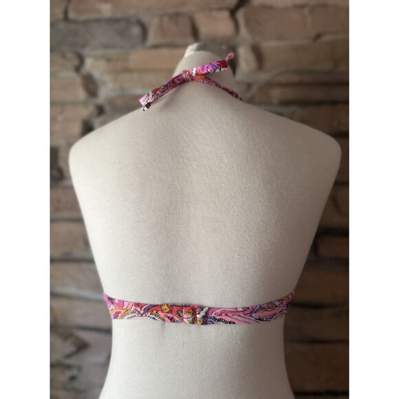 Aerie Brooke Bikini Top 34B Pink Paisley Twist Front Underwire Halter Swim - Picture 3 of 5